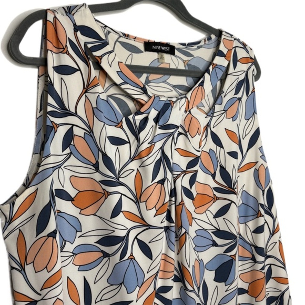 Nine West Floral Print Sleeveless Blouse - Blue and Orange